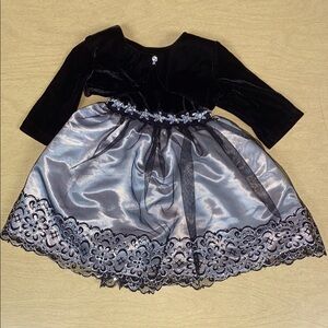 Elegant Black velvet and Silver Dress with Lace; Bluberi Boulevard Brand; 12 mon